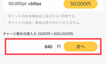 購入したい分だけポイントをチャージすることも可能