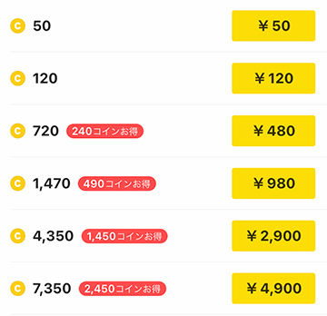 コインの価格・料金