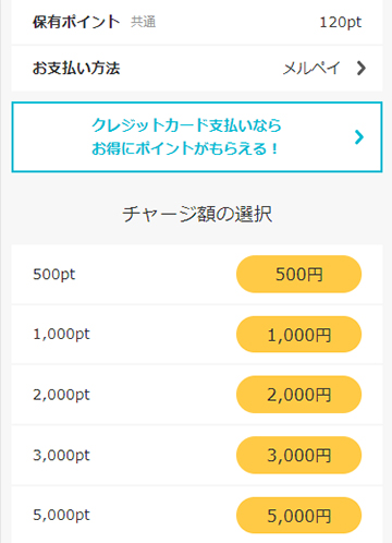 DMMポイントのチャージ金額の一覧